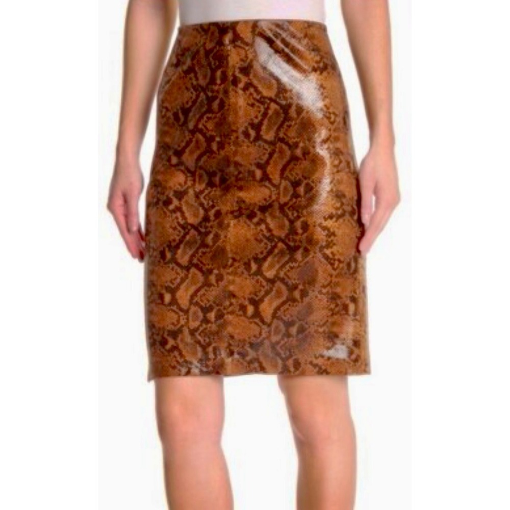 Blank NYC Faux Leather Snake Print A-Line Mini Skirt‎ Size 24 Rust Brown NWT